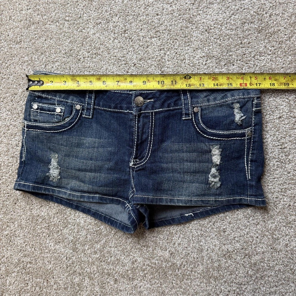 1955 Vintage Hot Pants Shorts Womens 11 Blue Denim Distressed Low Rise Casual - Picture 5 of 8